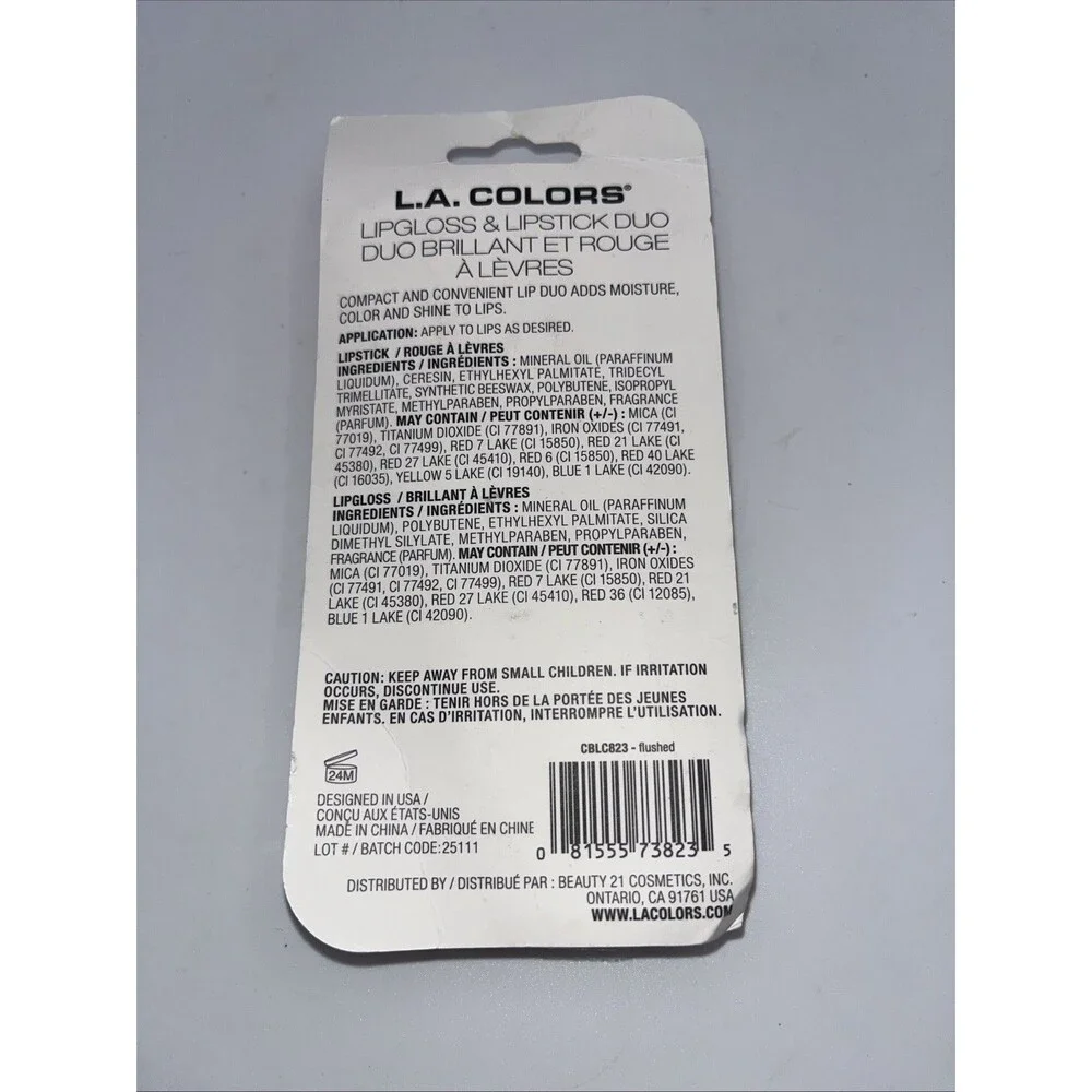 L.A. Colors Lip Duo Lip Gloss & Lipstick, Moisturize & Shine-Flushed